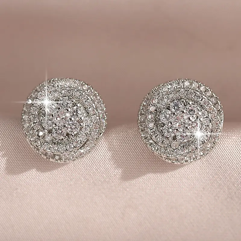 Women's Floral Rose Stud Earrings - Luxury Silver-Plated Copper Cluster, Sparkling 5A Cubic Zirconia Inlaid, Swirled Design, High-Quality Anniversary Gift, Lab-Created Costume Jewelry, Ideal for Prom-Wedding Wear, Earrings For Women