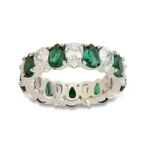 Sterling Silver Pear Cut Emerald CZ Celebration Band Ring