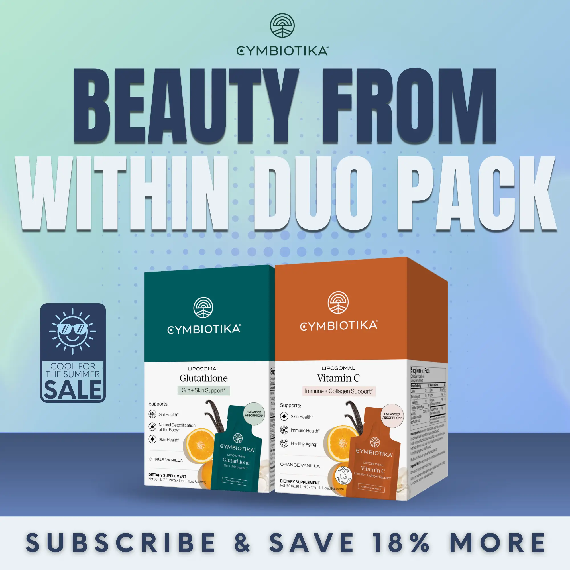 Beauty from Within Duo Pack | 12*2 Packets | Skin Brightening, Collagen, Longevity & Immune Support | Clinically Proven 3x Better Absorbed | Liposomal Setria Glutathione + Camu Camu, Acerola & Biotin | Gut Health | Plant-Based | Third-Party Tested