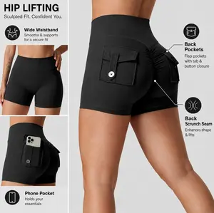 Women's High-Waisted Smooth Sculpt Hip Contour Above-the-Knee Active Toning Shorts with Pockets, Figure-Flattering Side-Seam Athletic Summer Essential