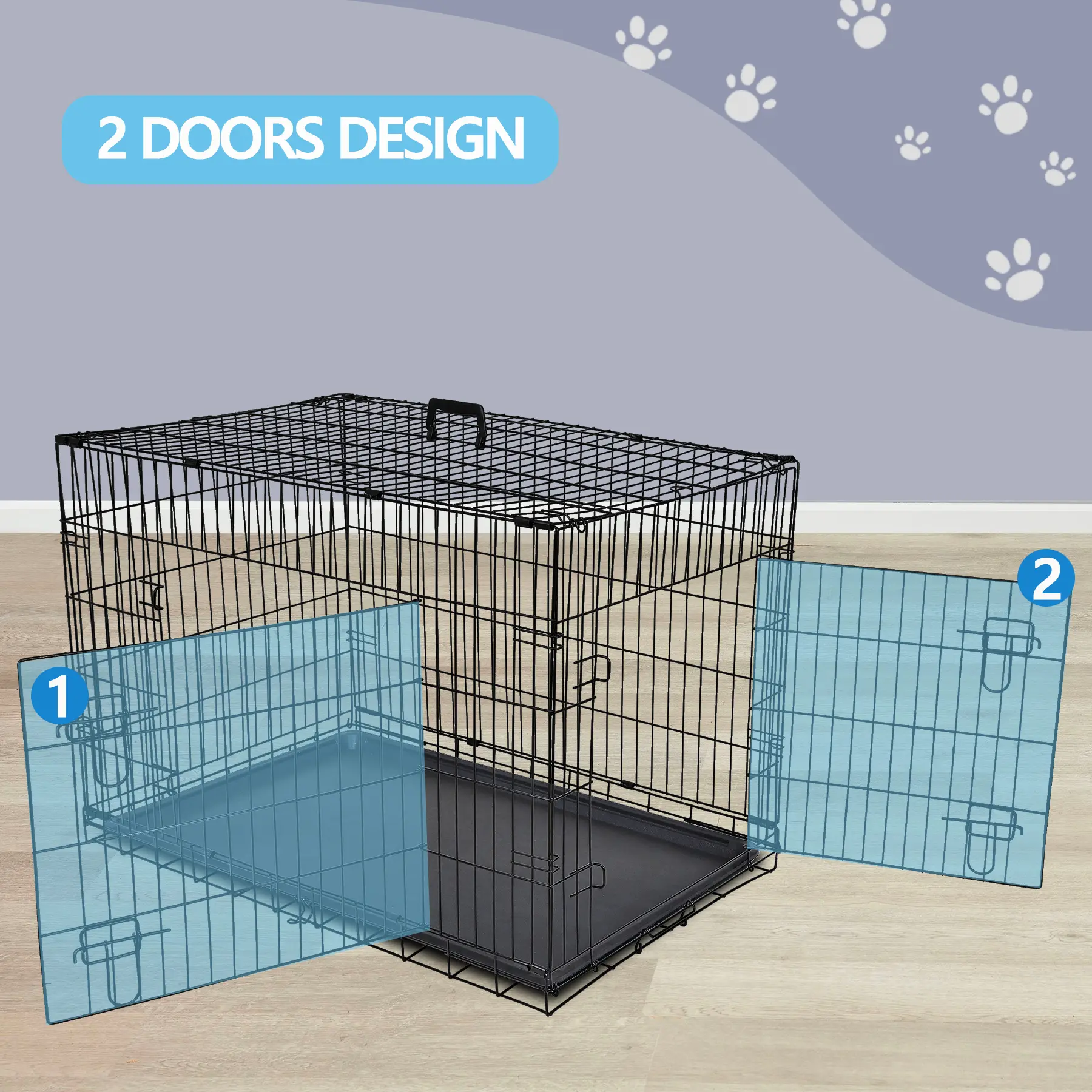 Pet Republic 36" Steel Wire Foldable Dog Crate - Double-Door Wire Metal Kennel, Portable, Escape-Proof, Secure Access, Easy-Clean Enclosed Enclosure, Travel-Friendly for Small to Medium Dogs