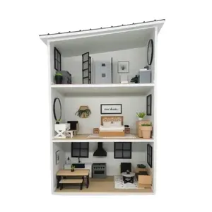 1:24 3 Story Furnished Dollhouse - Fully Assembled with Floors - 1/24 Modern Mini House Miniature Magnetic
