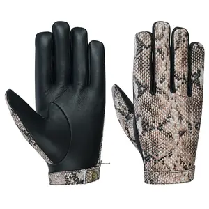 Men Python Snake Embossed Leather Gloves Beige Black