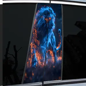 2 pieces, car sticker, car post sticker, blue flame lion pattern vinyl car sticker, self-adhesive waterproof and scratch-proof, suitable for glass, metal, plastic, ceramic, wood surfaces, car decoration, Vehicle decoration