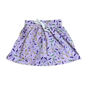 Girls' Mardi Gras Theme Festive Mini Skirt - Purple Sprinkles Design, Kids' Fashion Piece, Festive Skirts