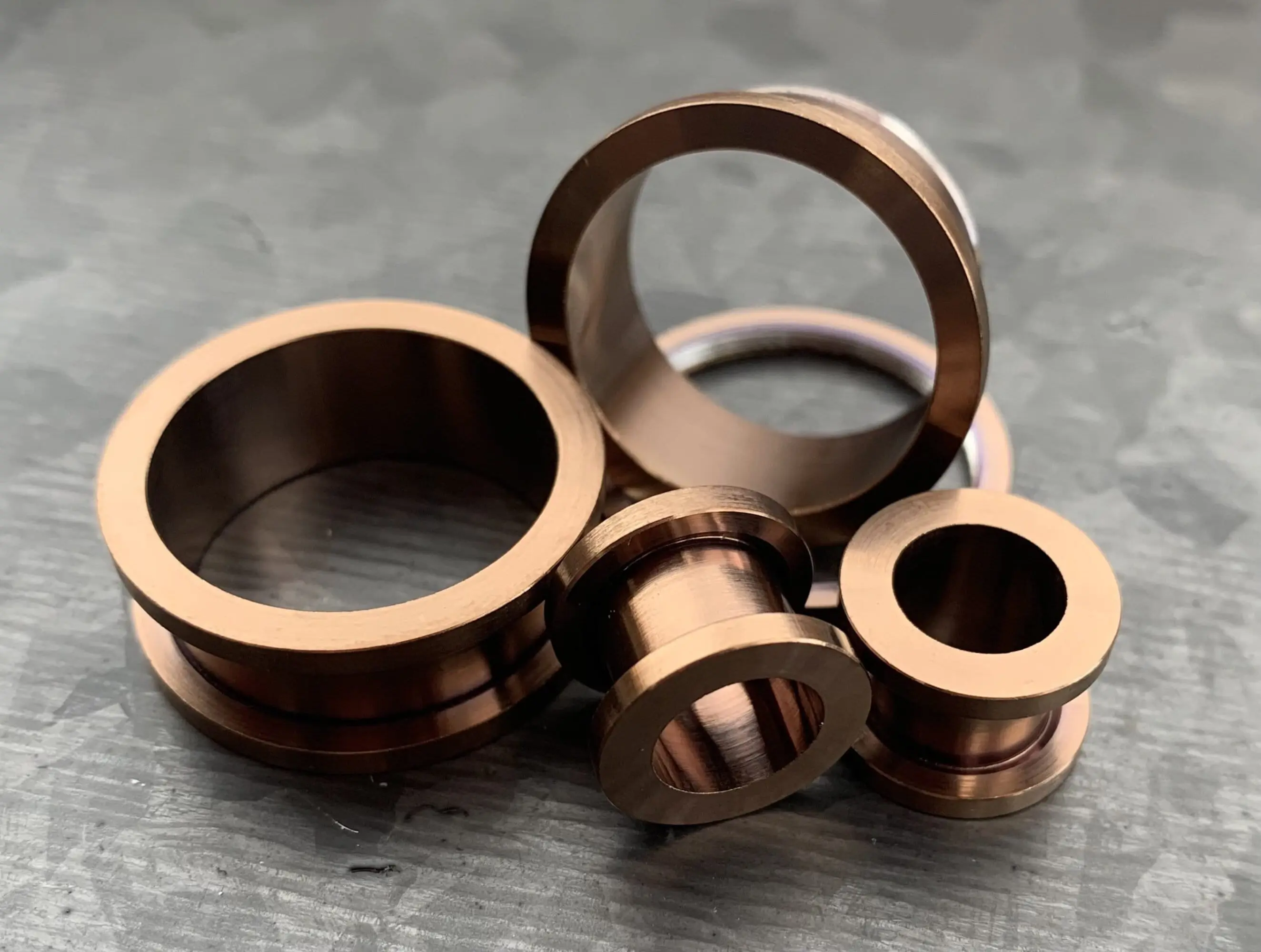 PAIR of Stunning Bronze Plated 316L Steel Screw Fit Tunnels/Plugs - Gauges 16g (1.2mm) thru 15/16" (24mm)