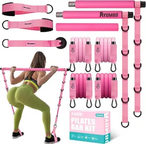 Pilates workout,Pilates Bar Kit for Women with Resistance Bands, Pilates gym Workout Equipment for Legs, Hip, Waist, Arm, A Pilates Gift for Mother，Squats Exercise Equipment for Home Workout, glute  workout devicefor