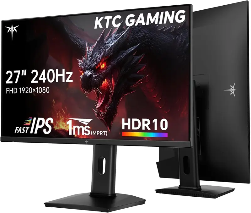 KTC 27" 1080P FHD 240Hz Gaming Monitor, Fast IPS Computer Monitor with Adaptive Sync, HDR10, Height Pivot Tilt Adjustable, Vesa Mount, HDMI/DP/USB, H27F7