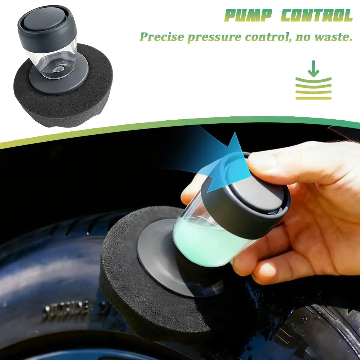 2-In-1 Tire Gloss Applicator Set, Reusable Car & Truck Tire Care Tool, Press Bottle & Magic Sponge, No Drip, No Stripe, Control, No Waste, Professional Cleaning