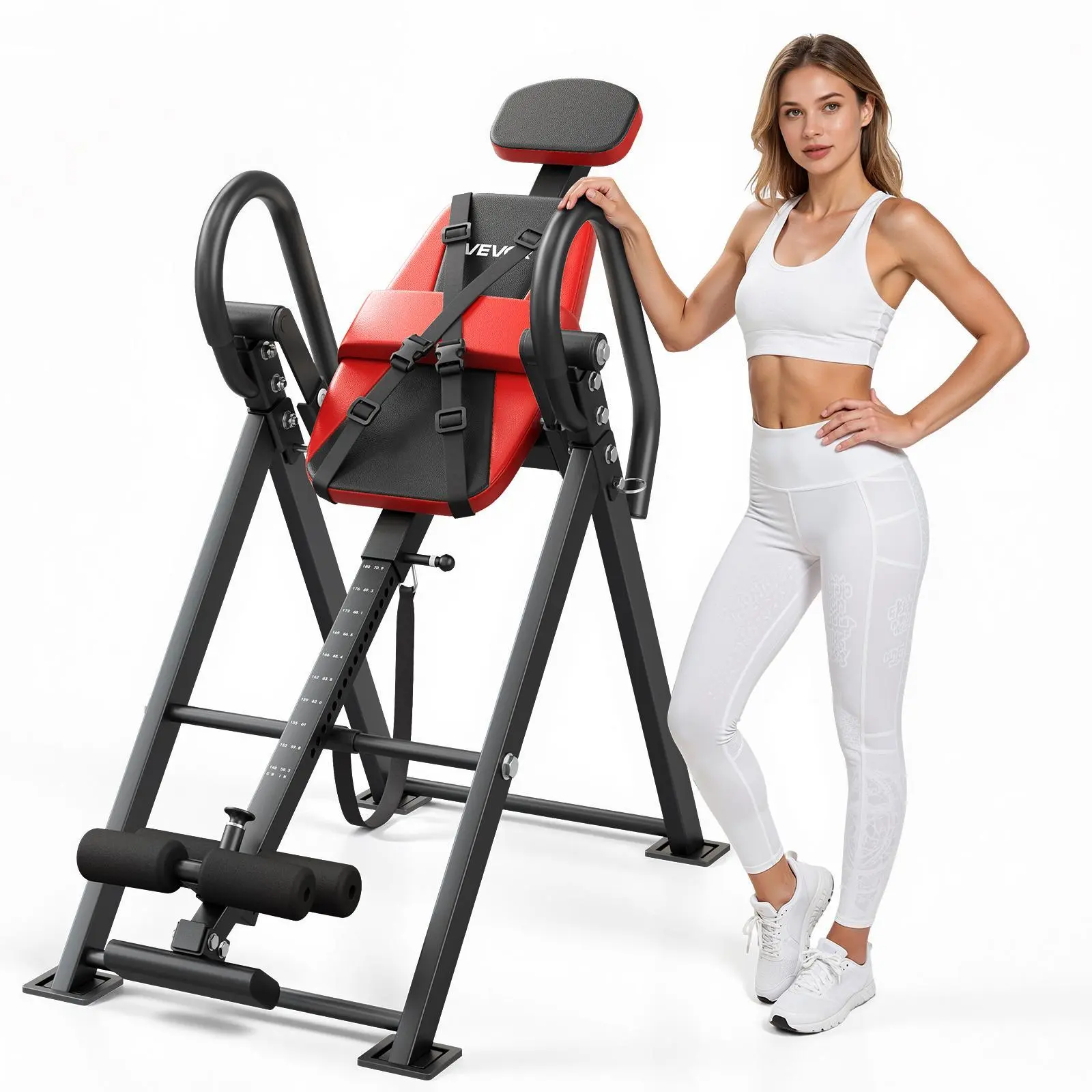 VEVOR Inversion Table, 300 lbs Capacity Heavy Duty Inverted Table, Back Inverter Stretcher with Dual-Roller Locking, Decompression Tables for Shoulders, Neck, Back, Multi-Angle Adjustable Tether Strap#BackToSchool