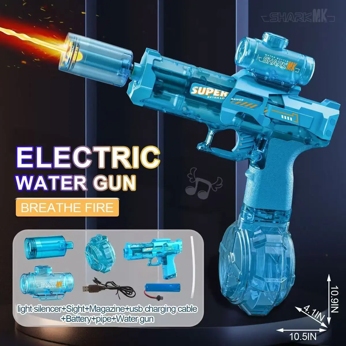 Adult and children's electric powerful water guns, automatic high-powerful electric water gun, swimming pool toys, beach electric water guns, realistic muzzle flames. squirt summer outdoor pool party long-lasting battery outdoorfun Watergun Waterblaster