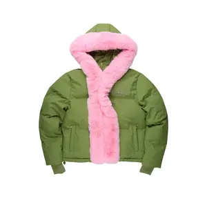 Dontaisha Olive Puffer Jacket With Fur Trim