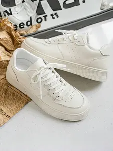 Men's Off - White Minimalist Casual Sneakers, Classic Trendy Style, Leather Material, Textured & Comfortable, Ideal for Daily Outfits & Light Business Scenarios