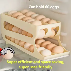 Egg Storage Box Automatic Rollr Refrigerator Tray Holds 60 Eggs Super Efficient Space Saving User Friendly Plastic