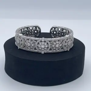 Judith Ripka 925 Sterling Silver Diamonique Filigree Wide CZ Cuff Bracelet