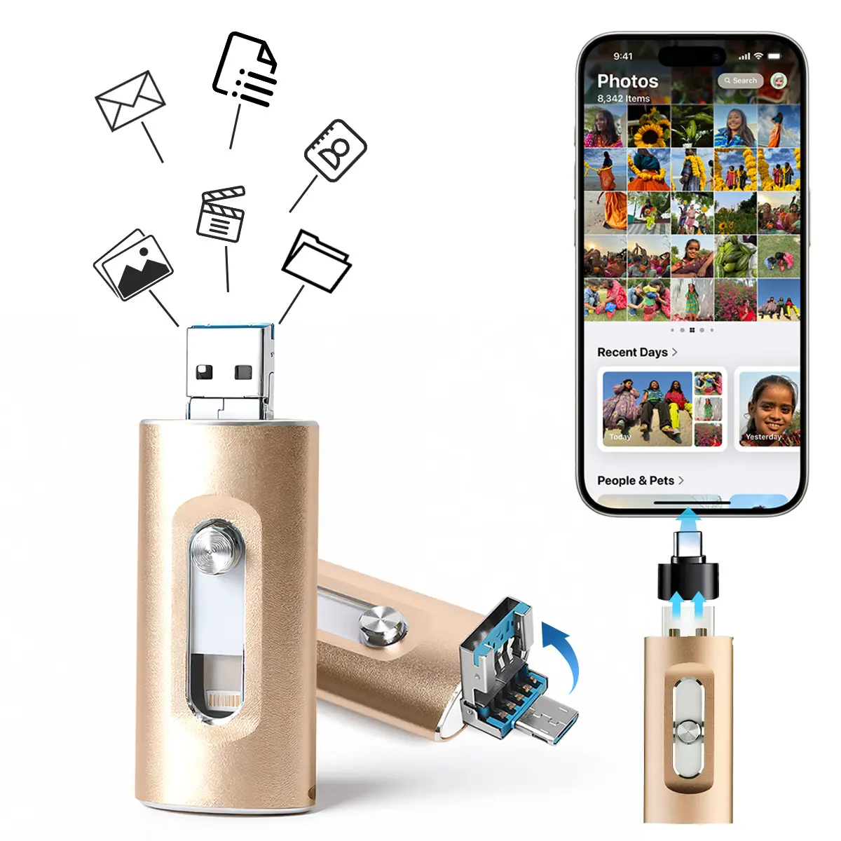 256GB Ultra-Fast USB 3.0 Retractable Flash Drive, USB External Memory with Fast Data Transfer, Free Type-C Adapter, OTG Pen Drive for iOS/Android/PC, iPhone Photo & Video Storage Cool Gadget #MothersDayGift, Cool Gadgets summerwins
