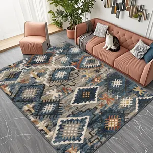 Velvet Soft Comfort Home Rug, Bohemian Vintage Print Holiday Decor, Suitable for Hallway, Living Room, Bedroom, Indoor Outdoor Use