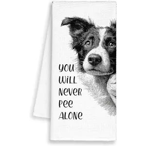 Funny  Border Collie Bathroom Towels, You Will Never Pee Alone Hand Towels Decor for Bathroom Kitchen, Cute Dish Towel Gifts for  Lovers Christmas,Rustic Bar Towel for Dorm  16x24in