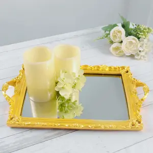 Resin Mirrored Serving Tray 15"x10" Rectangle Metallic Gold with Baroque Design - Stylish Decorative Vanity Tray Centerpiece
