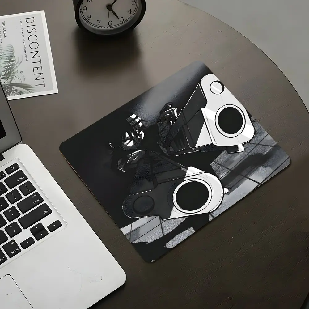 Black-White Mechanical Anime Style Square Mouse Pad, Gaming Mouse Pads, Rubber Non-Slip Lock Edge Small Size Pad, Office Desktop Decoration Protection Pad, Suitable For Laptop Desktop Games Work, Ideal Style Gift For Family And Friends