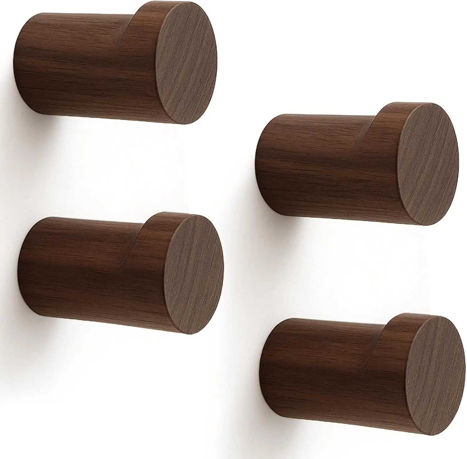 Natural Walnut Wood Wall Hooks, 4-Pack Solid Wooden Coat & Hat Hooks, Heavy-Duty Wall-Mounted Hangers for Towels, Bags and Coat