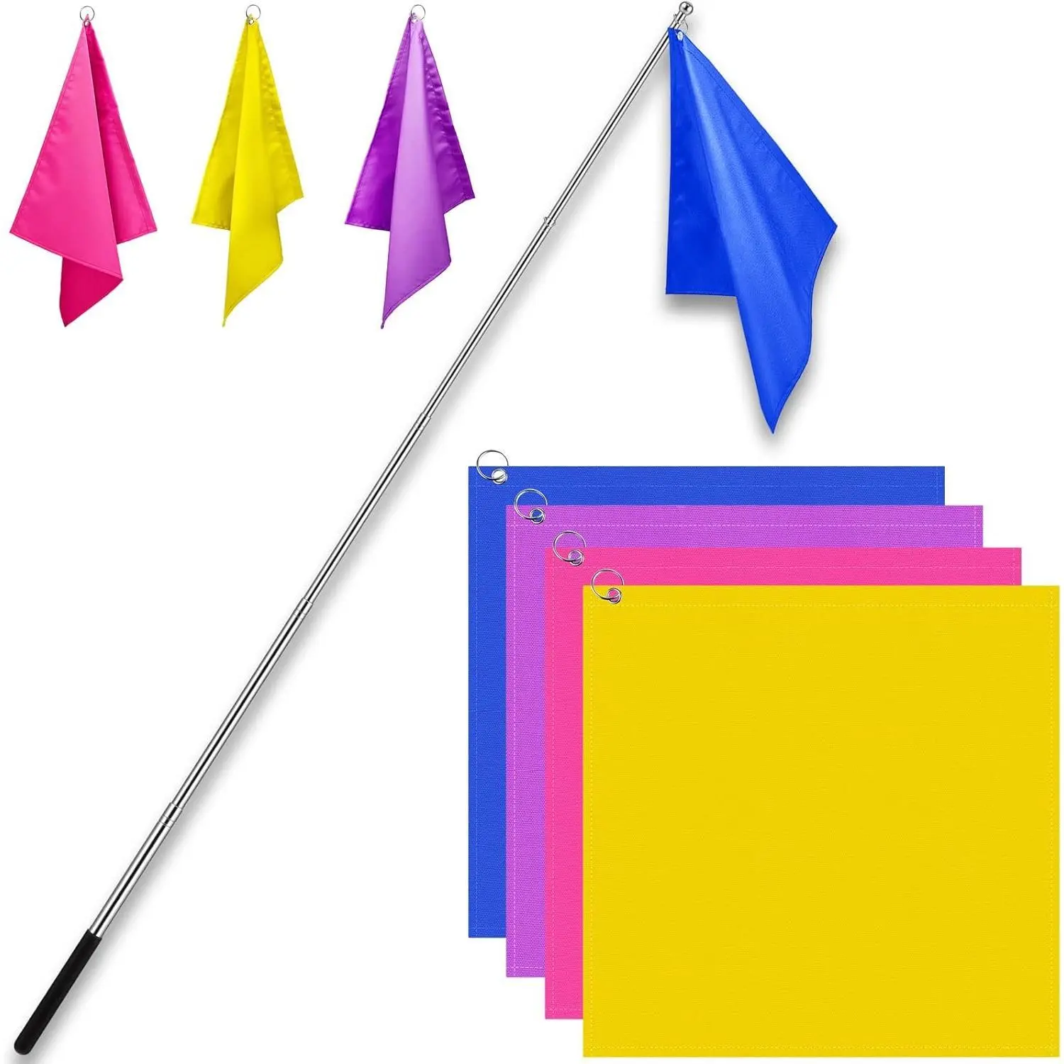 4-Pack Miniature Horse Training Flags, Solid Color Tear-Resistant Nylon Set with Pole, Strong, Portable, and Waterproof Equestrian Accessory for Rodeo Training, Lightweight, Miniature Size, Equipment, Performance