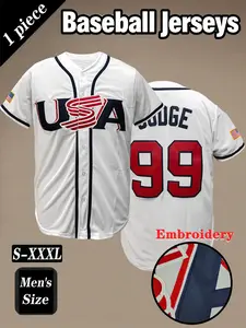 Men's Classic #99 White Baseball Jersey, Baseball Shirt, “USA” Embroidery Design, Casual Loose-Fitting Short Sleeve, Breathable Sportswear for All Seasons