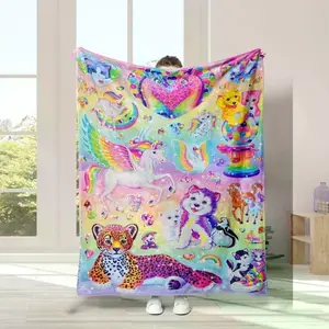 Soft Funny Throw Blanket Cute Whimsical Unicorn & Cheetah Print Fleece Blanket Cozy Blankets Comfortable Warm Fluffy For Home Office School Travel