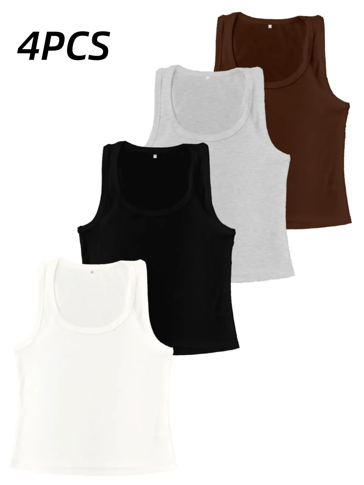 Women's Basic Tank Top 4-Piece Set, Sleeveless Layering Tank Tops, Sexy, Form-Fitting Spaghetti-Strap Tops for Sports and Casual Wear