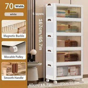 1/2/3/4/5-tier foldable storage cabinet, plastic storage box with doors and wheels, large-capacity stackable household organizer box, suitable for bedroom, living room and kitchen, easy to assemble shoe rack