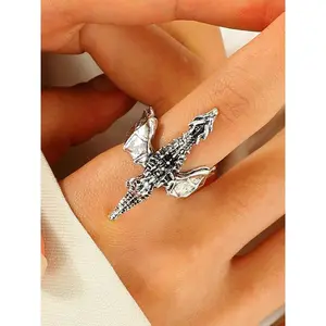 Vintage dragon open ring, neutral adjustable ring, party fashion jewelry, daily clothing accessory, fashionable all-match exquisite jewelry, birthday gift — GARMENTARY