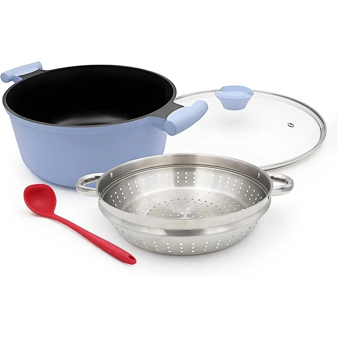 7 QT Steamer Pot for Cooking, Large Steaming Pot with Lid, Nonstick Cooking Pot with Vegetable & Dumpling Steamer Basket, Big Food Steamer Cookware, Induction Compatible, PFOA Free