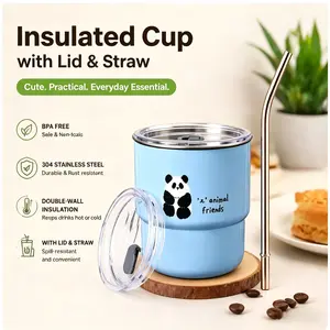 304 stainless steel coffee cup cartoon cream wind straw cup home office cup student portable water cup mug