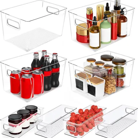 8-Pack Food-Safe ABS Plastic Open Storage Bins - Front Kitchen Open Storage Containers, Fridge Organizer, Refrigerator Accessories for Home Organization
