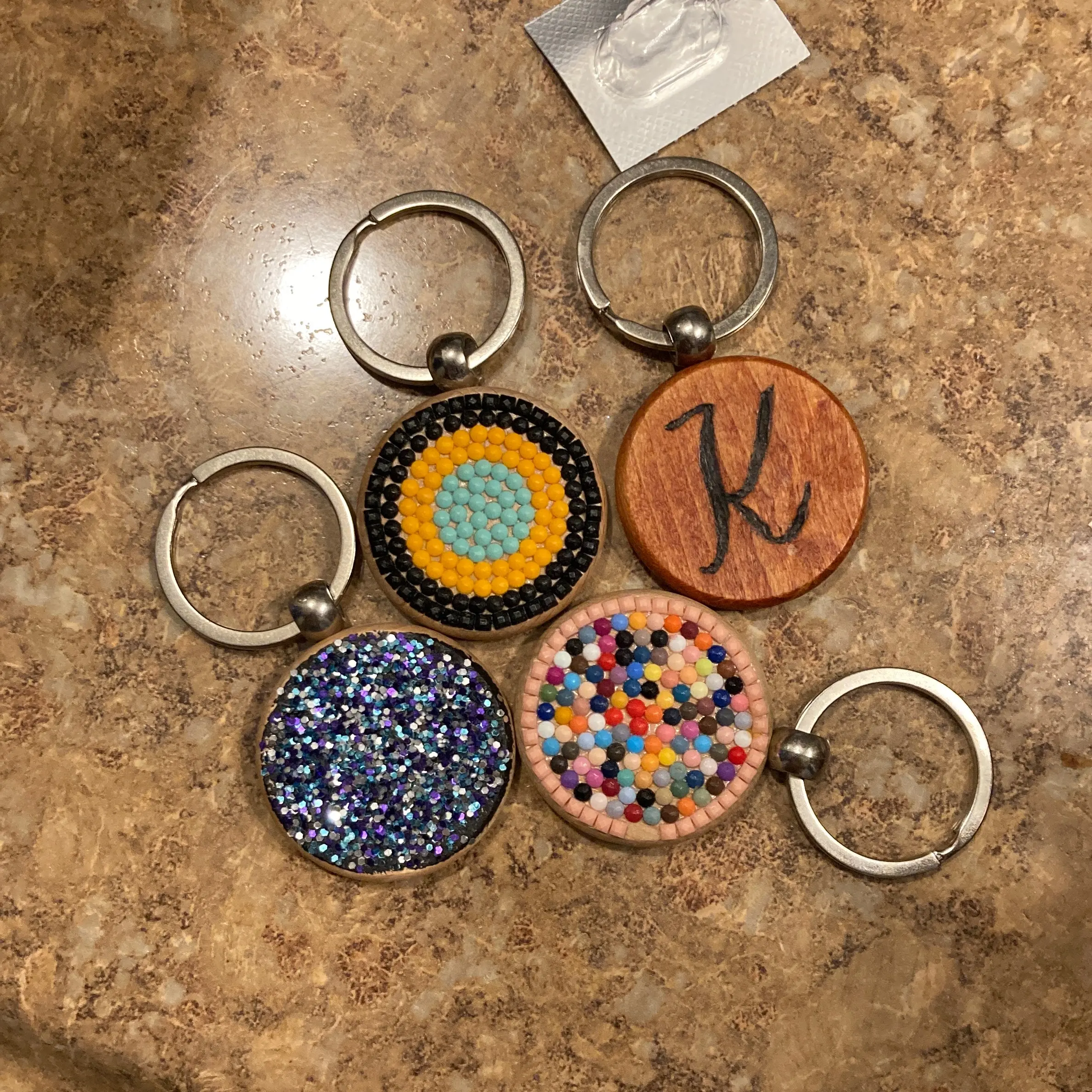 Wood Burnt Stained Initial keychain