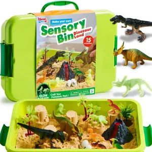 Dinosaurs Sensory Bin Toys for Toddlers with Glow in The Dark Dinosaurs, Sandbox with Lid Sand, Preschool Learning Activities Gifts for Boys Girls Age 3+
