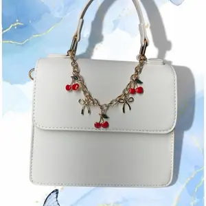 Cherry Purse - White Handbag with Cherry Charm and Bow Detailing for Women