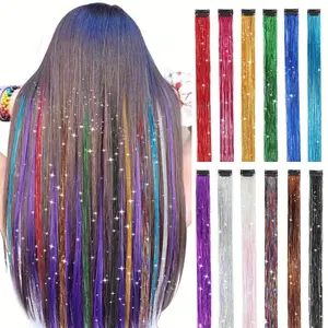 Hair Tinsel Clip in Colorful Hair Tinsel Kit 22 Inch Glitter Clip in Hair Extensions for Girls Women Music Festival Christmas Hallowmas New Year Party