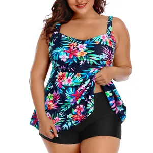 Aqua Eve Women Plus Size Tankini Swimsuits with Shorts Bathing Suits Two Piece Swimwear