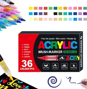 36Colors Acrylic Paint Markers Set , Waterproof Flexible Tip Acrylic Markers, Premium Paint Pens for Various Surfaces, Art Supplies, Acrylic Paint Markers, Acrylic Markers, Coloring Markers for Rock, Wood, Canvas