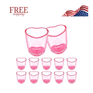 12 Pack Pink Shot Glass Set, Heart Shaped, 1.5 oz Plastic with Heavy Base