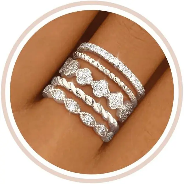 A-Silver Clover ring set