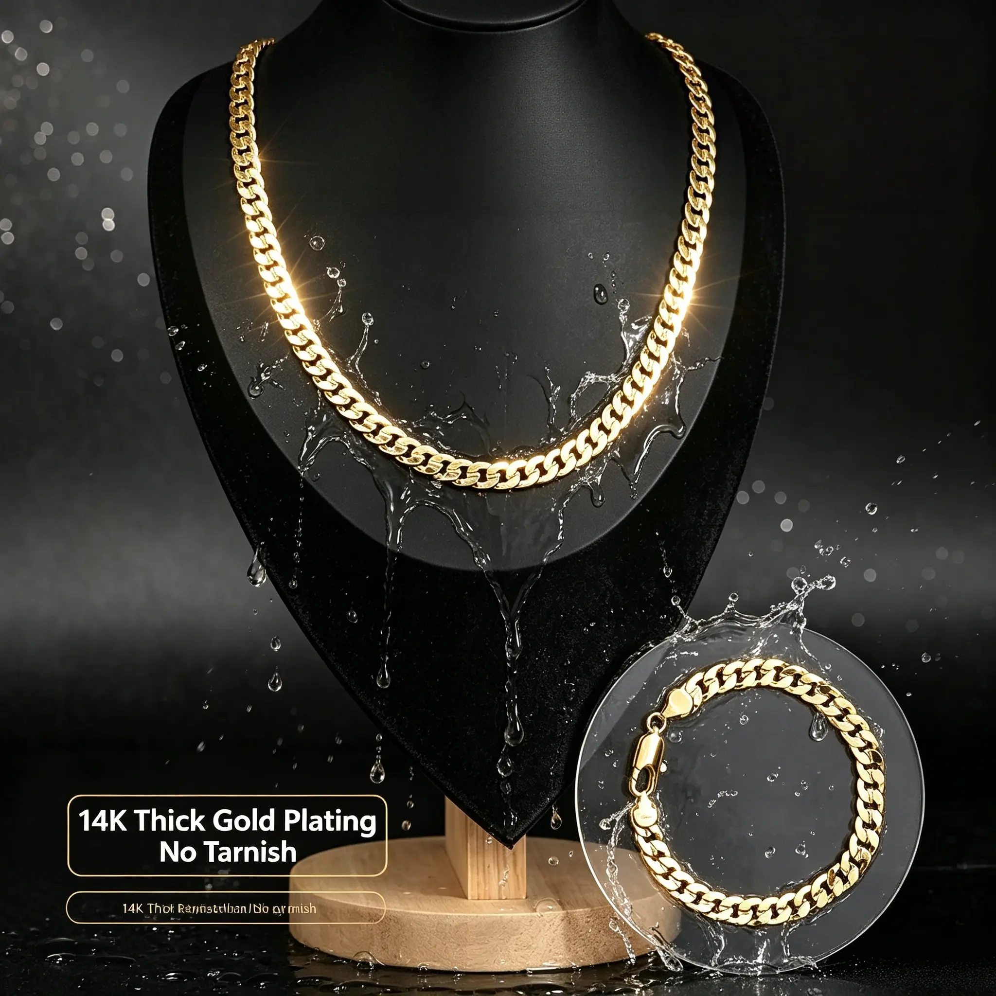Men's 14K Gold Plated Cuban Link Necklace & Bracelet Set, 7mm Italian Chains, Nano Coating Non-Tarnish, Hip Hop Jewelry for Daily Wear & Gifting Him