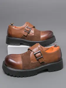 Men's Vintage Patchwork Thick Rubber Sole Business Casual Office Shoes, Breathable Outdoor Work Boots, Lightweight Derby Shoes Size 46