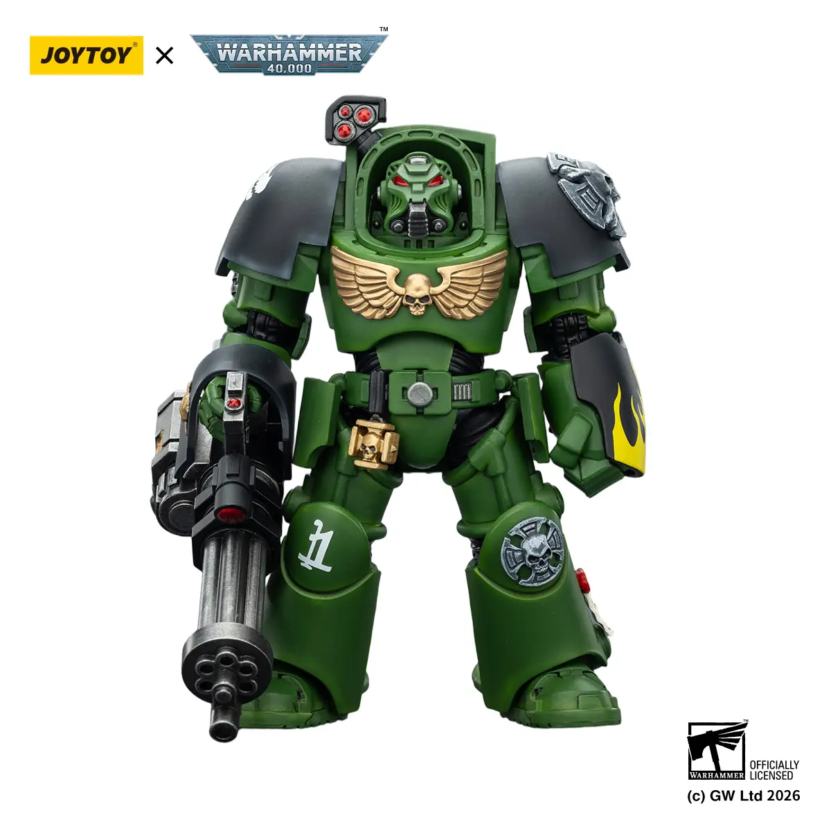JOYTOY Warhammer 40000 1/18 Collectible Action Figure, Salamanders Terminator 3 with Power Fist and Assault Cannon, JT03233, Collectible Figures