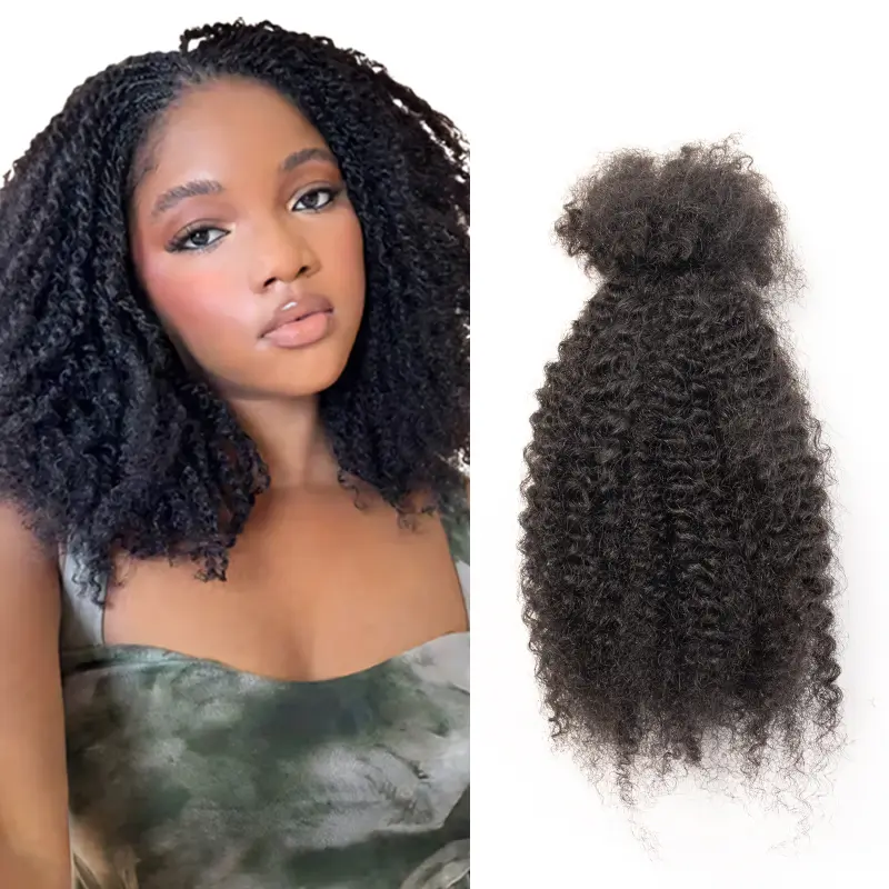 Exyhair Afro Kinky Curly Bulk Weave Extensions - Classic Human Hair Extensions & Pieces, Human Hair Bundles for Permanent Micro Locs, Twists
