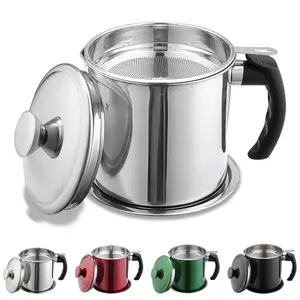 Bacon Grease Container With Strainer, 48 oz Stainless Steel Oil Container, Pot Fat Storage With Lid, Easy Grip Handle Suitable For Storing Frying Oil And Cooking Grease