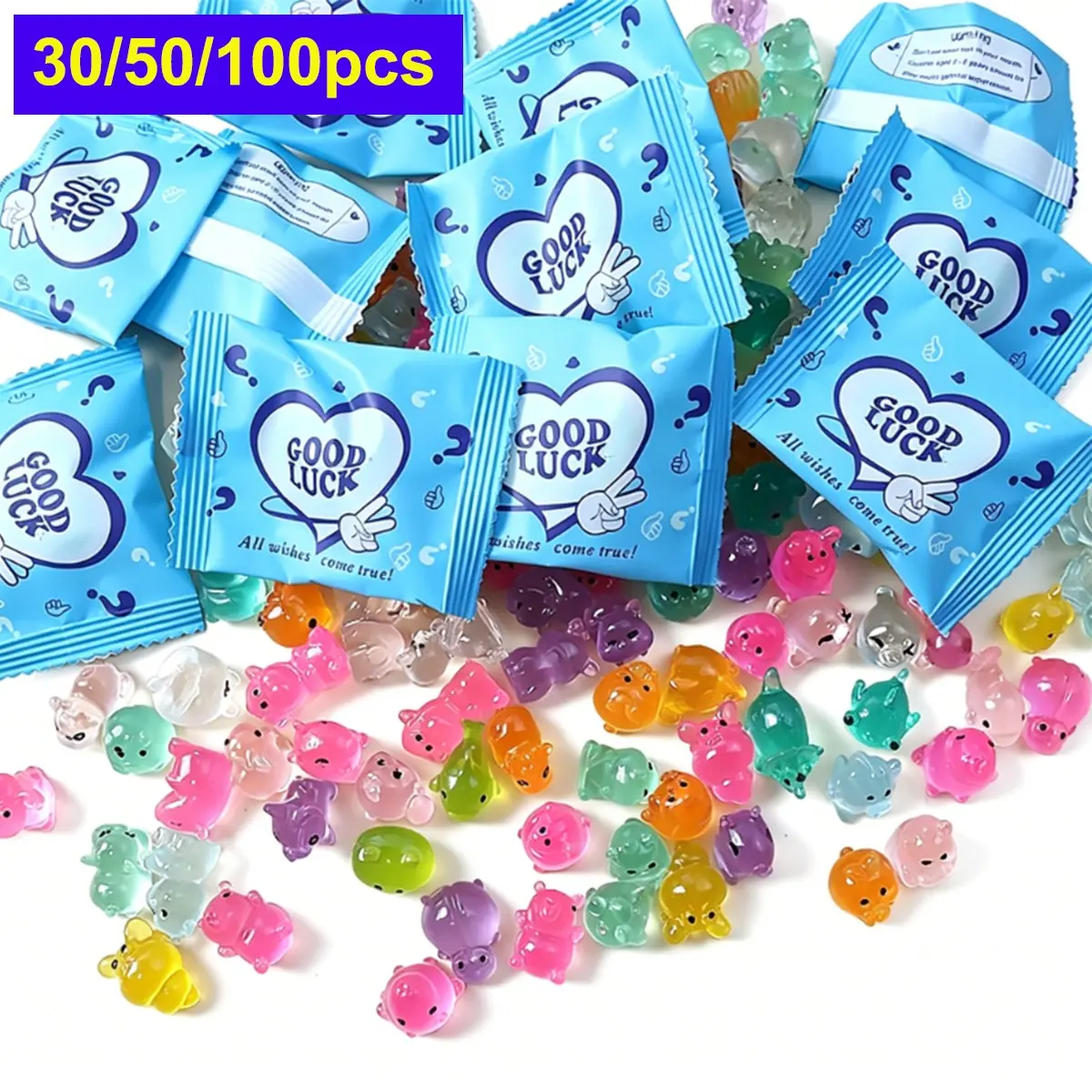 30/50/100pcs Mini Glow-In-The-Dark Resin Animals Variety Pack, Animal Figurines, Figure Decor, Surprise Lucky Bag, Teacher Rewards, Doctor Incentives, Toy House Decor, DIY Crafts