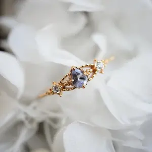 New in Dreamy Natural Tanzanite rings for women Vintage Hollow out Diamond Exquisite Water Drop Fashion Ring Party Jewelry