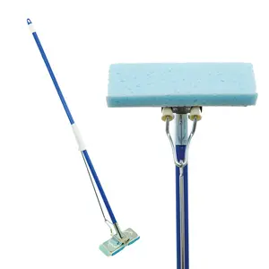 SqueezeMatic Butterfly Sponge Mop, 9" Wide Head and 48" Long Steel Handle, comparable to Quickie Automatic Sponge Mop Type S